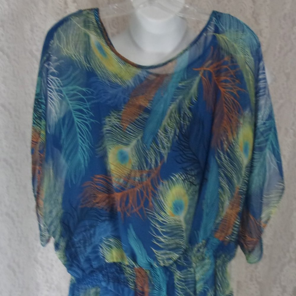 Peter Nygard 2 pc set Sexy Top Blouse oversized with camisole Blue Print Size L